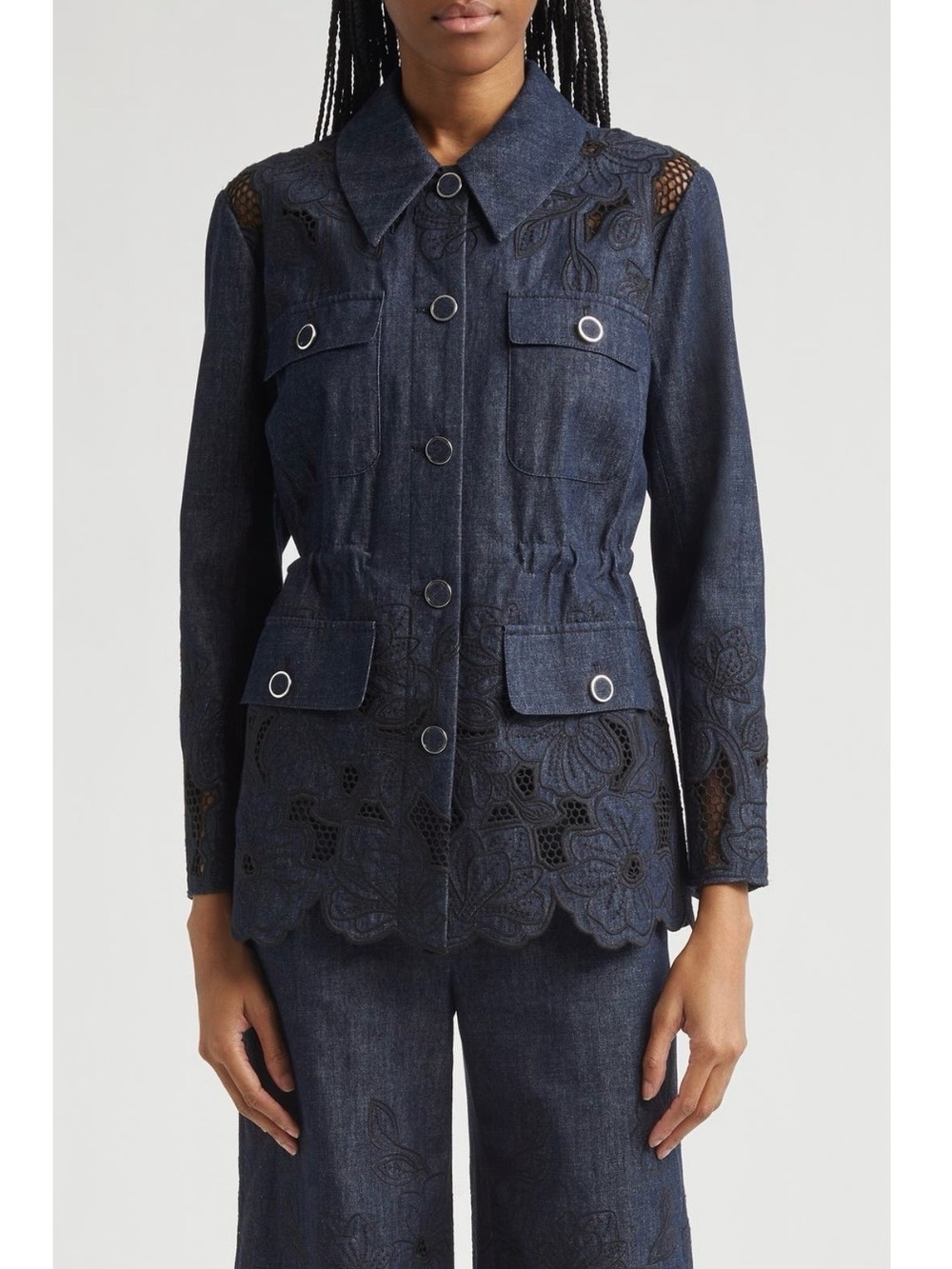 Veronica Beard Kiki Embroidered Chambray Jacket in Indigo Rinse Size 10